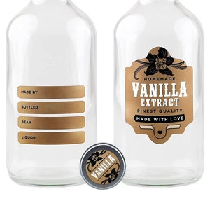 Homemade Vanilla Extract Label for 4 oz Boston Round Bottle + 6 Accessory Labels - 2" x 2.625" - Handmade by Conquest of Happiness