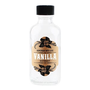 Homemade Vanilla Extract Labels with 2 oz Bottles - 1.5" x 2" - Handmade by Conquest of Happiness