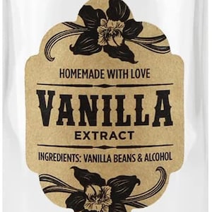 Kraft Homemade Vanilla Extract Label for 4 oz Boston Round Bottle - Vanilla Beans & Alcohol - 1.75" x 2.5" Handmade by Conquest of Happiness