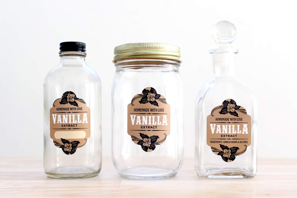 Homemade Vanilla Extract Label (for 4 oz Boston Rounds and Larger) + 6  Accessory Labels - 1.75 x 2.5 - Vanilla Beans & Alcohol - Handmade by