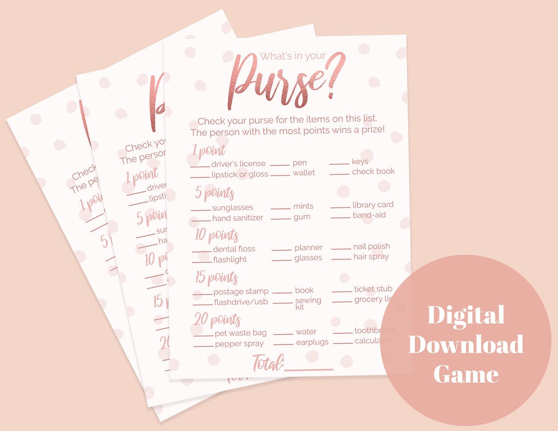 What's in Your Purse Game. Printable Bridal Shower Game. Printable ...