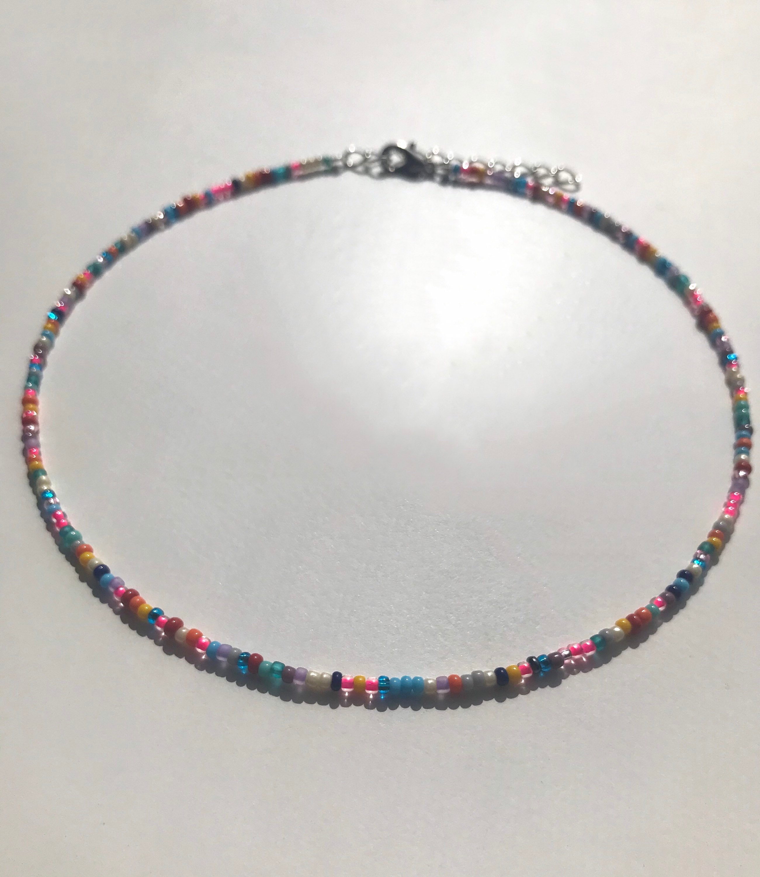 Multicolored/rainbow Glass Seed Bead Necklace Choker Multiple - Etsy