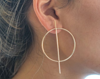 Geometric Hoop Earrings, Artistic Hoop Earrings, Gold Hoop Earrings, Silver Hoop Earrings, Modern Hoop Earrings, Circle Line Hoop Earrings