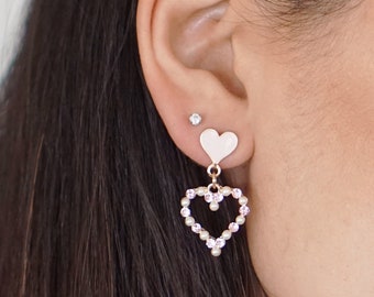 Double Heart Dangle Earring Pink Heart Drop Earring Sparkle Heart Earring Kawaii Heart Earrings Valentines Day Earrings Cosplay Cute Earring