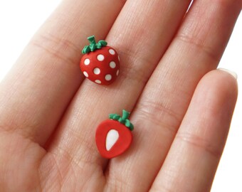 Tiny Strawberry Earrings, Adorable Strawberry Fruit Earrings, Fruit Jewelry, Cute Fruit Stud Earrings, Little Strawberry Studs