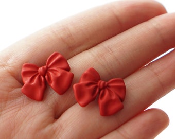 Red Ribbon Stud Earrings, Red Christmas Bow Earrings, Holiday Bow Stud Earrings, Christmas Gift Idea, Stocking Stuffers