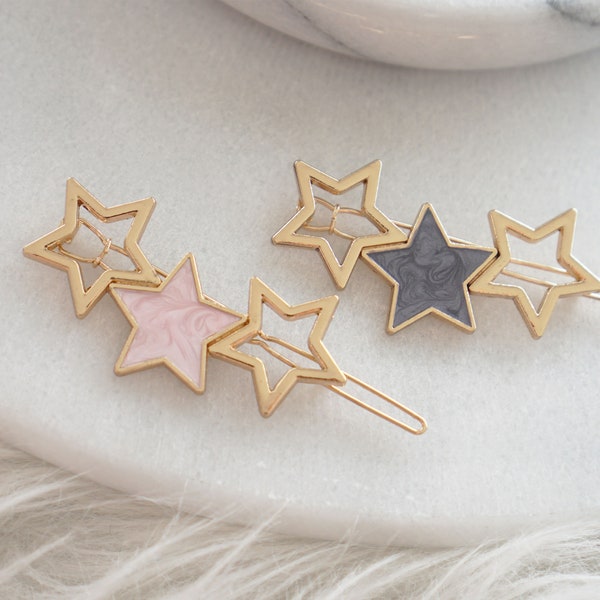 Gold Star Hair Clip, Pastel Stars Hair Pin, Gold Star Hair Barrette, Marble Galaxy Star Hair Clip
