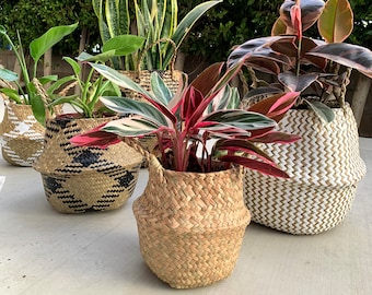 Gewebte Körbe Boho Aufbewahrungskörbe Rattan Natürliche Seegras Körbe Wohnkultur Korb Geflochtener Pflanzer Boho Pflanzgefäße Weidenpflanzer