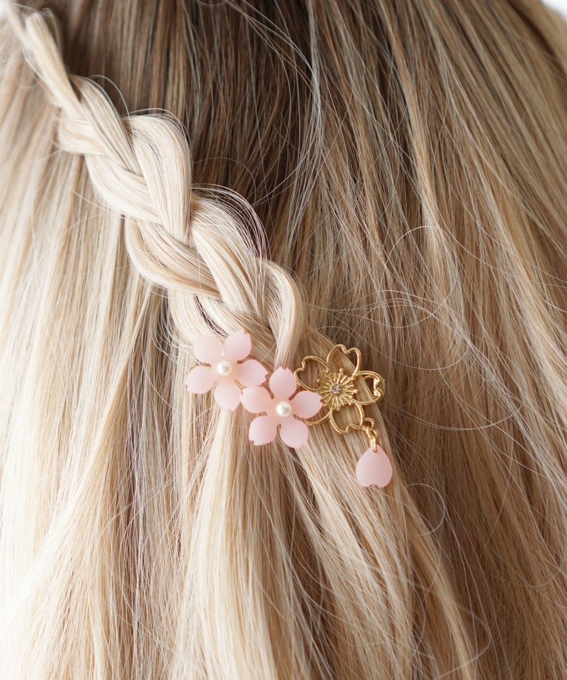 Pink Japanese Cherry Blossom Hair Clip Cute Cosplay Kawaii Etsy