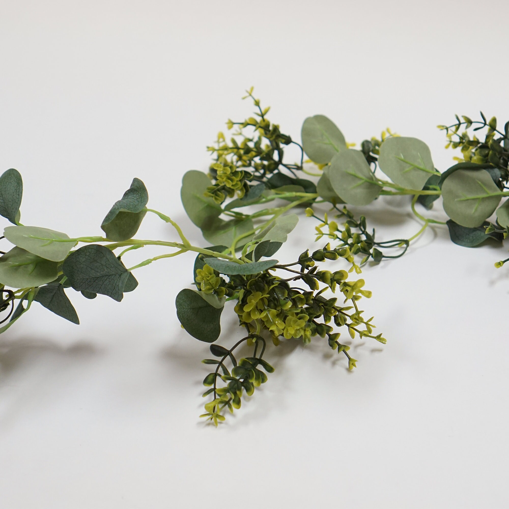 Silver Dollar Eucalyptus Table Garland with Wood Flowers and