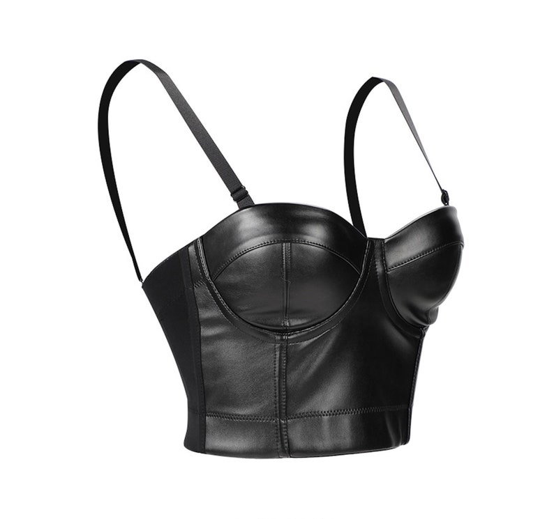 CROPPED BUSTIER TOP Faux Leather Corset Push up Bra Overbust - Etsy