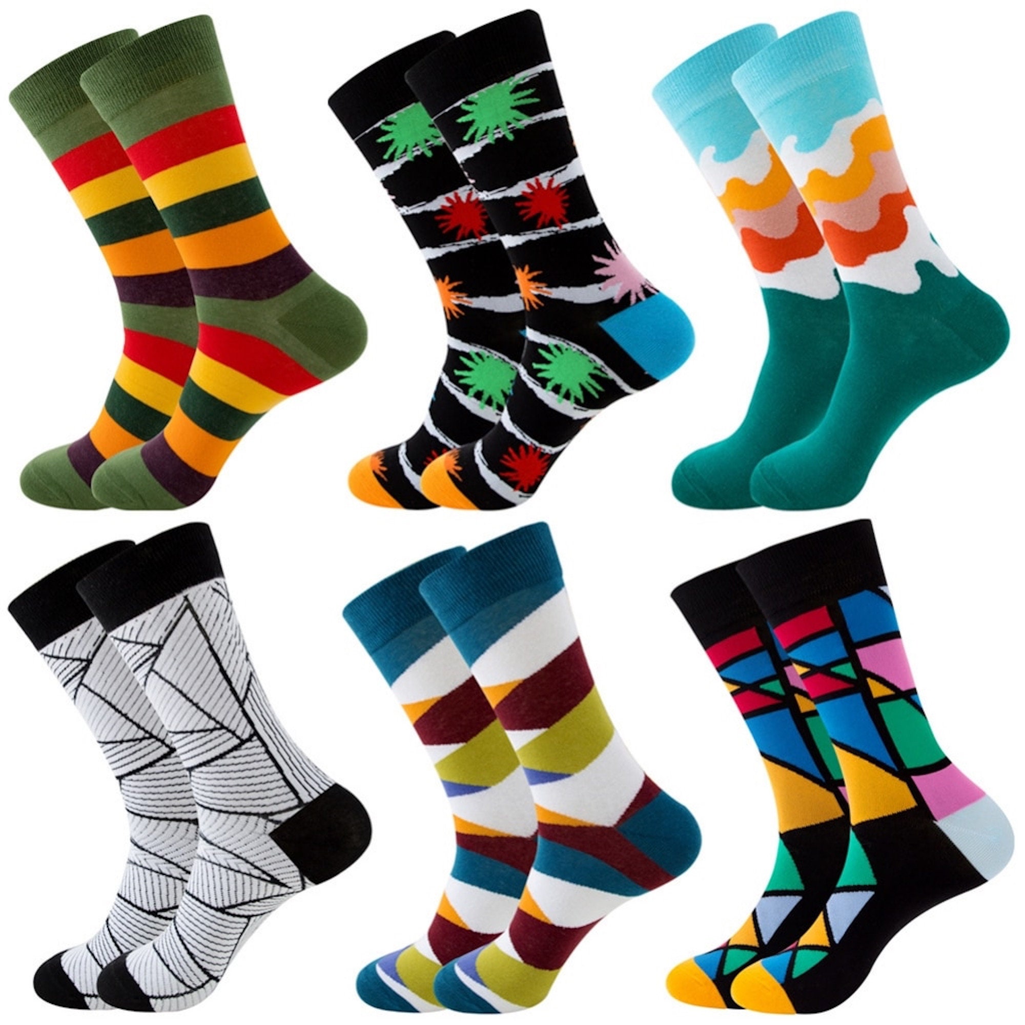 2 PAIRS MENS COLORFUL Dress Socks Fun Happy Crew Socks Etsy