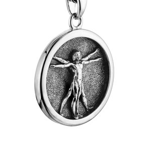 Mens Solid Sterling Silver Vitruvian Man pendant, High quality Pendant, Hallmark 925 Stamped, Medallion Coin Pendant only.