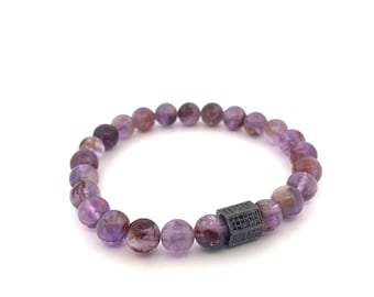 Super Seven Beaded Bracelet -Crystal Jewelry, Gemstone Bracelet, Healing Crystals, Stones, Birthstone (purple phantom Quartz)