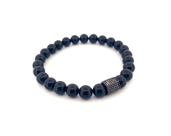 Black Tourmaline Crystal Bead Bracelet Chakra Energy Healing Protection Relieves Stress Anxiety Gift for Men & Women 8mm Quality A