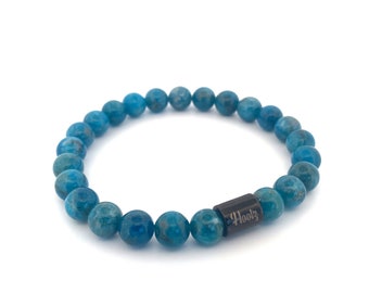 Natural Blue Apatite Round Beads Bracelet | Energy Gemstone Matte Blue Apatite Beads | Spiritual Jewelry Gift