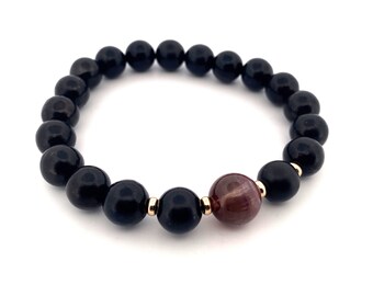 Shungite w/ Auralite 23 (Amethyst) 10mm Round Beaded Bracelet,14k Gold, Empath Bracelet, Crystal Jewelry, Gemstone Bracelet, and Stones