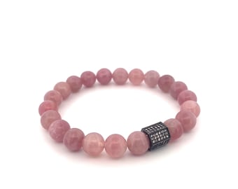 Luxury Pink Rose Quartz Beads Bracelet | Gemstone Beaded Bracelets for Women | Birthstone Crystal Boho Bracelet | Friendship Gift