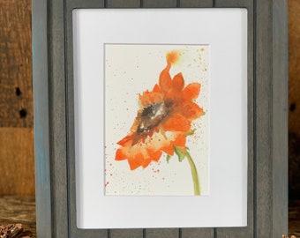 Orange Daisy, Watercolor Print, 5x7 inches