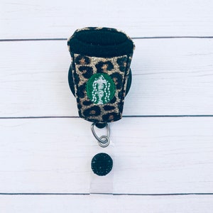Cheetah Starbucks Cup Badge Reel, Leopard Starbucks Badge Holder, Coffee Cup Badge, Employee ID Bade,Retractable ID Badge Holder, Starbucks