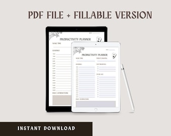 Gotisk produktivitetsplanerare: Ifyllbar daglig planerare i A4-format (PDF)