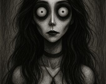 Custom Tim Burton Style Portrait, Gothic Horror Art (Digital)