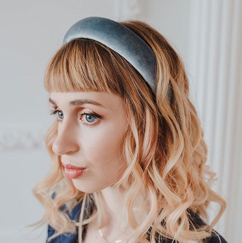 Light blue velvet headband padded headband light blue alice Etsy