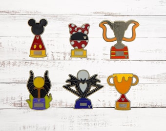 Disney Character Trophy Pins Collection 6 Specific Park Trading Pin Set New