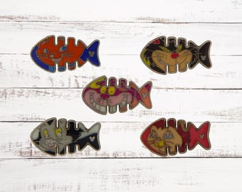 Cat Fishbone Collection Specific 5 Pin Set Disney Parks Trading Pins Brand New