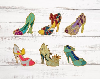 6 Princess Shoes High Heels Themed Pin Set Disney Park Trading Pins Brand New