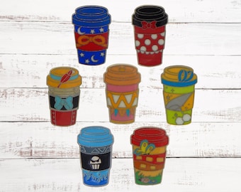 Character Coffee Cups 7 Specific Pin Set Disney Park Trading Pins Brand New