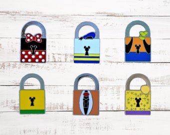 Character Lock Collection 6 Specific Disney Park Trading Pin Set Padlocks ~ New