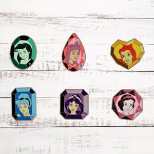 6 Princess Gems Disney Parks Specific Trading Pin Set ~ Authentic ~ Brand New