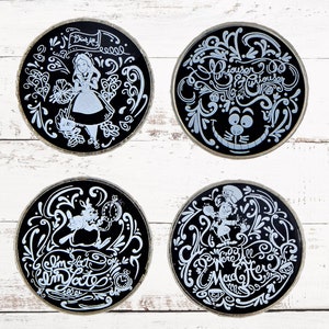 4 Alice In Wonderland Chalkboard Sketch Disney Parks Trading Pin Set ~ Brand New