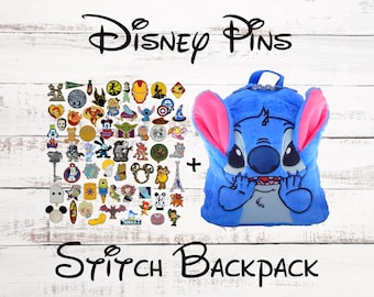 Stitch Disney Small Blue Backpack And 100 Assorted Park Trading Pins ~ Brand New