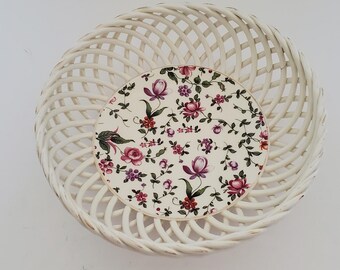 Vintage ERphila Cheery Chintz White Porcelain Lattice Work Bowl Oxford Germany