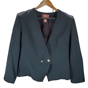 Vintage Worthington Women 14 Blazer Black 1 Button Double Breasted Shoulder Pads