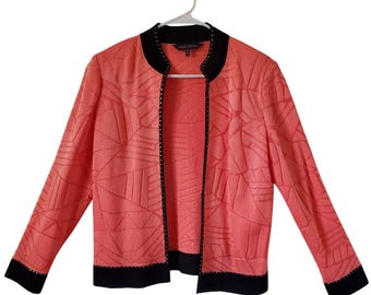 Ming Wang Cardigan Sweater Womens S Coral Open Front Studded Knit Shoulder Pads