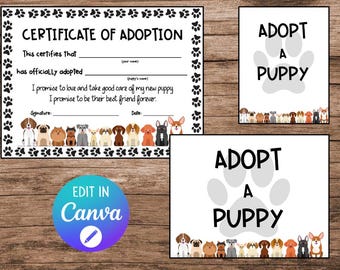 Puppy Adoption Certificate: Dog Birthday Pawty Decor (Instant Download)