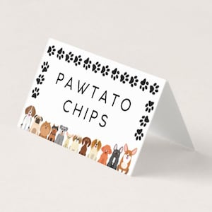 Puppy Pawty Food Labels, Puppy Party Food Tents, Dog Birthday, Dog Theme Birthday Decorations | EDITABLE | INSTANT DOWNLOAD