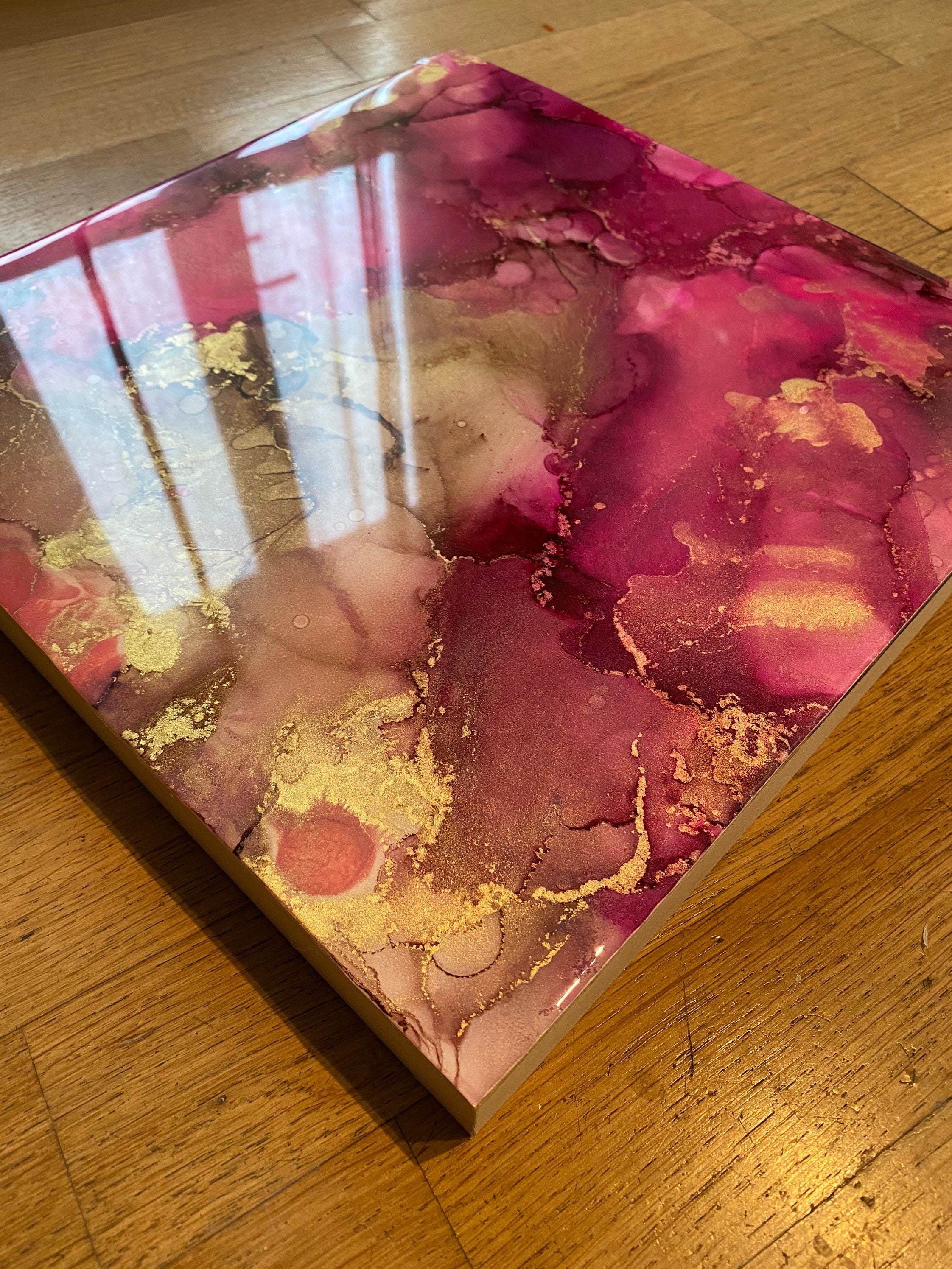 Alcohol ink and epoxy painting on a wood base 30 x 30 cm Etsy