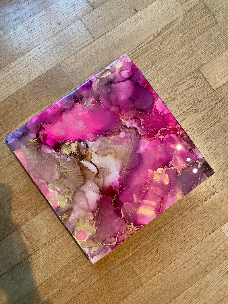 Alcohol ink and epoxy painting on a wood base 30 x 30 cm Etsy