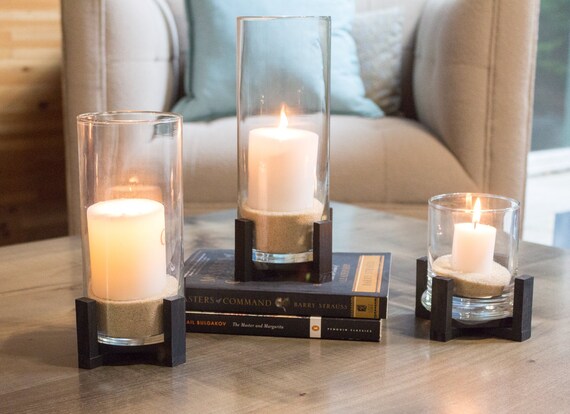 Set Of 3 Glass Hurricane Candle Holder Table Centerpiece Etsy