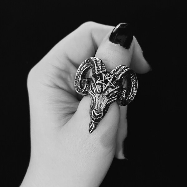 Baphomet Ring by Alchemy England | Pewter | Gothic Jewellery Size UK N