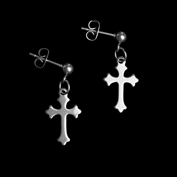 Gothic Cross Earrings Stainless Steel Dangle Studs