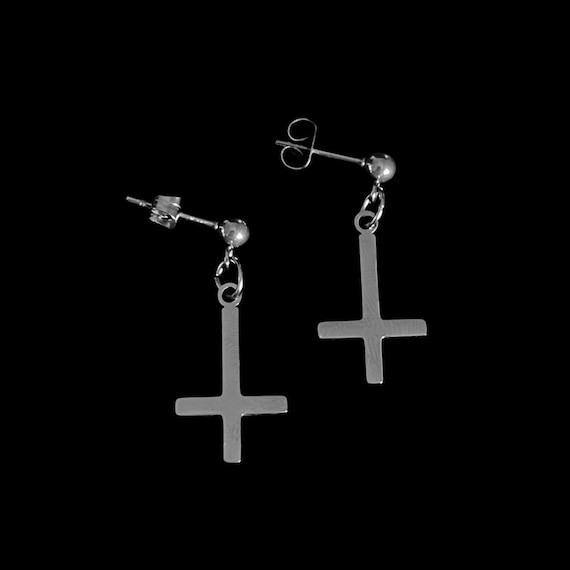Buy Inverted Cross Earrings Stainless Steel Dangle Studs
