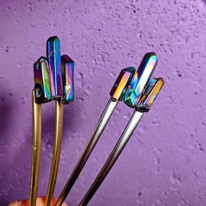 Gemstone Hair Comb, Witchy Hair accessories, Rainbow Hair Sticks, Fantasy Hair Comb, New Age Jewelry, Crystal Hair Sticks