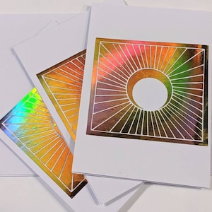 Carte Lune, Cartes feuille d'or, Cartes feuille d'argent, Cartes holographiques, Cartes de correspondance Art déco, Cartes d'invitation, Art Eclipse, Cartes vierges faites main