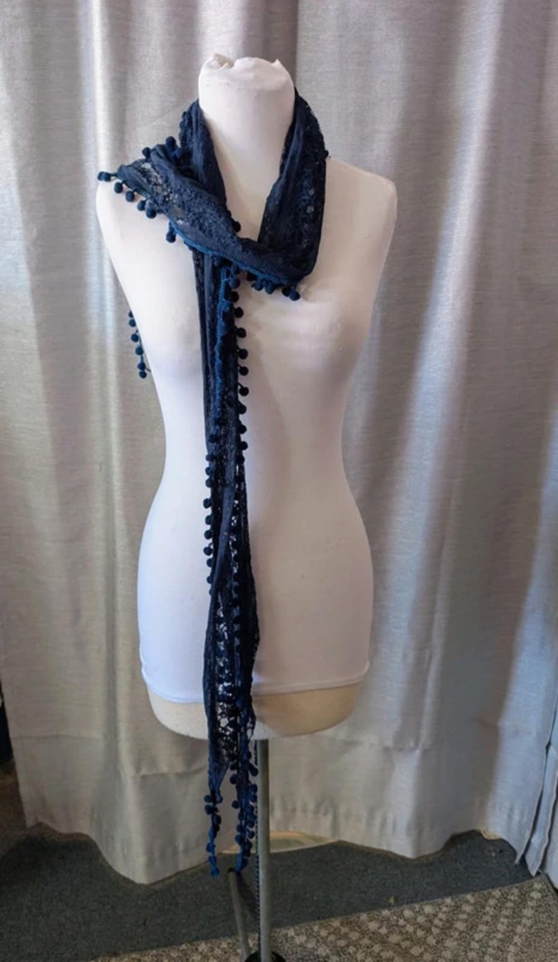 Vintage 20er 30er Jahre Antik Marineblauer Spitzenschal Bild 2
