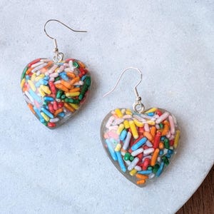 Rainbow Heart Sprinkle Earrings, Teenage Girl Gifts, Valentines Earrings, Cute Gift for her, Gifts Under 20, Candy Jewelry